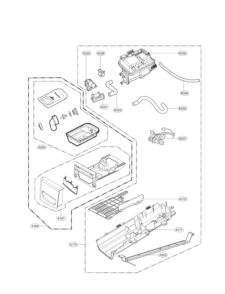 Drawer Panel Parts Diagram and Parts List for DLEX3570W  LG Dryer