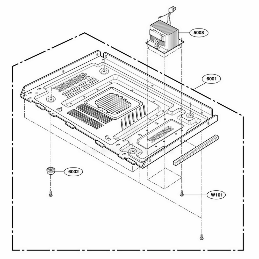 Base Plate Parts Diagram and Parts List for 64282 AWHESEA LG Wall Oven