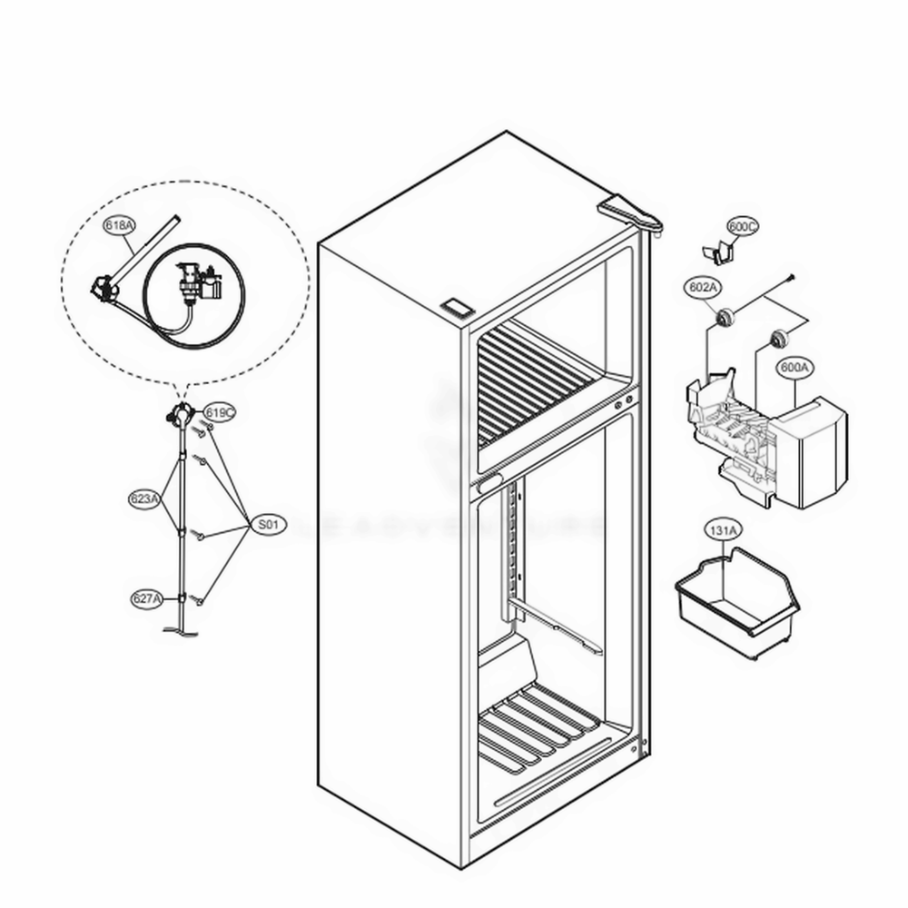 Ice Maker Parts Diagram and Parts List for LTCS20220W ASWCNA0 LG Refrigerator