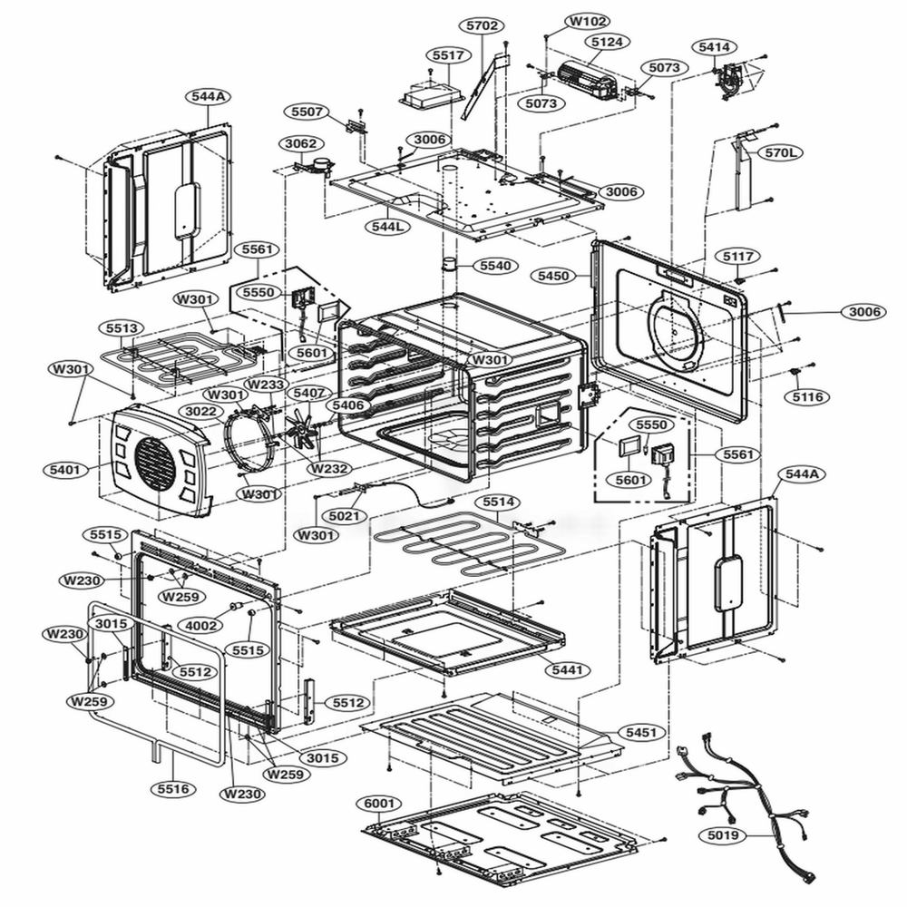 Lower Cavity Parts Diagram and Parts List for LSWD309BD ABDLSTD LG Range