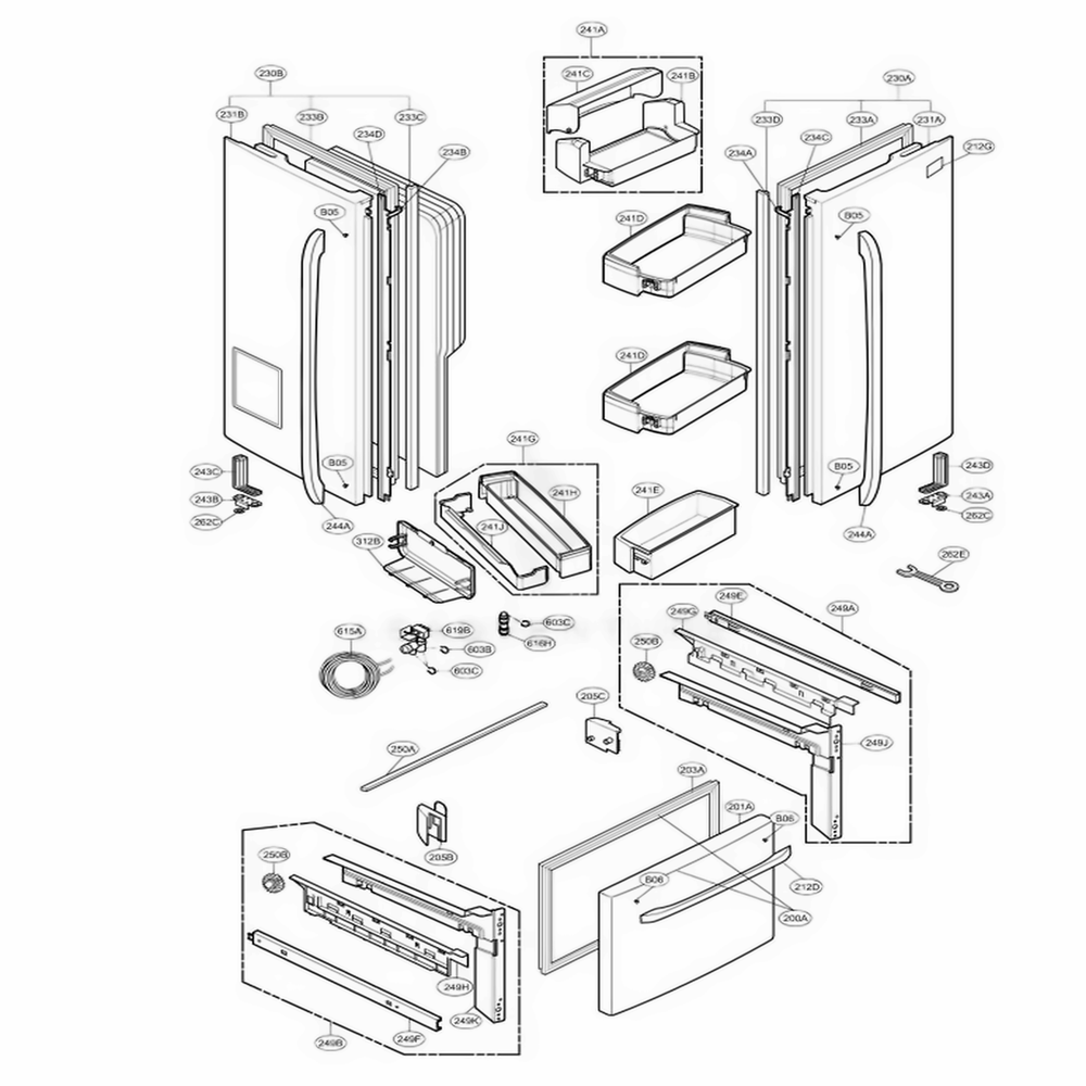 Door Parts Diagram and Parts List for LFX21975ST AST2LGA LG Refrigerator