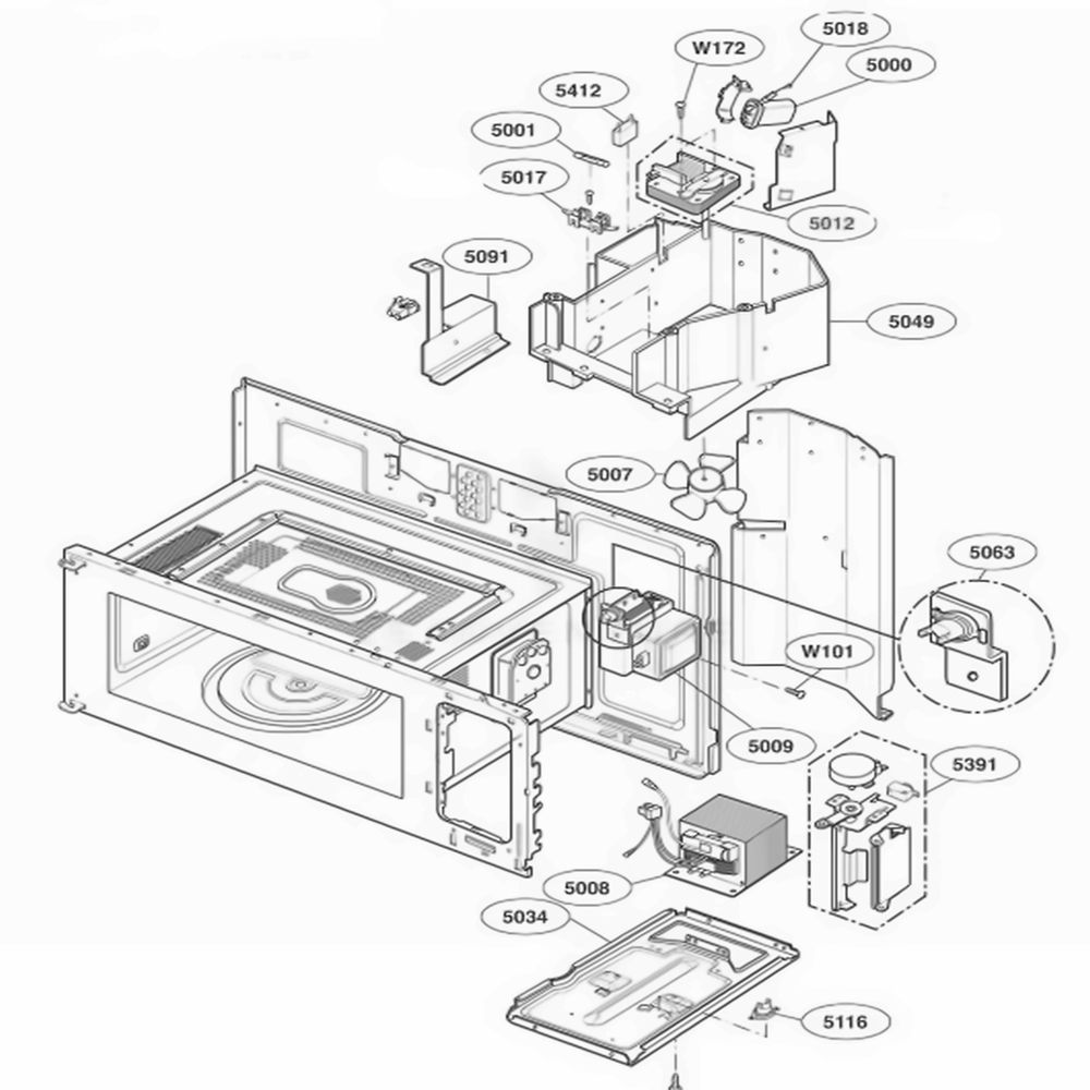 Interior Parts 1 Diagram and Parts List for JVM1490BH ABKEGEU LG Range