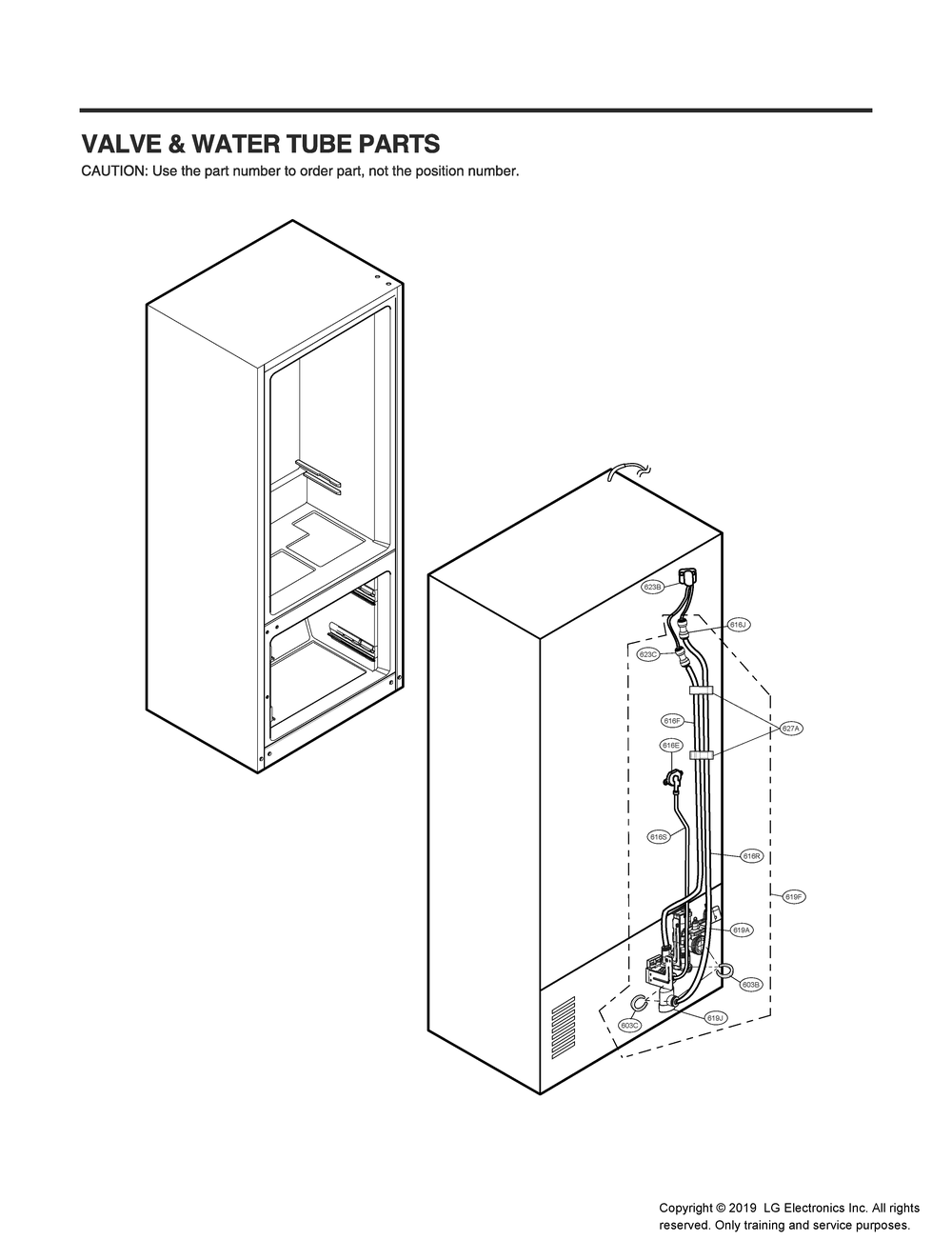 Valve And Water Tube Parts Diagram and Parts List for GR-X308MKYM ASBCNA2 LG Refrigerator