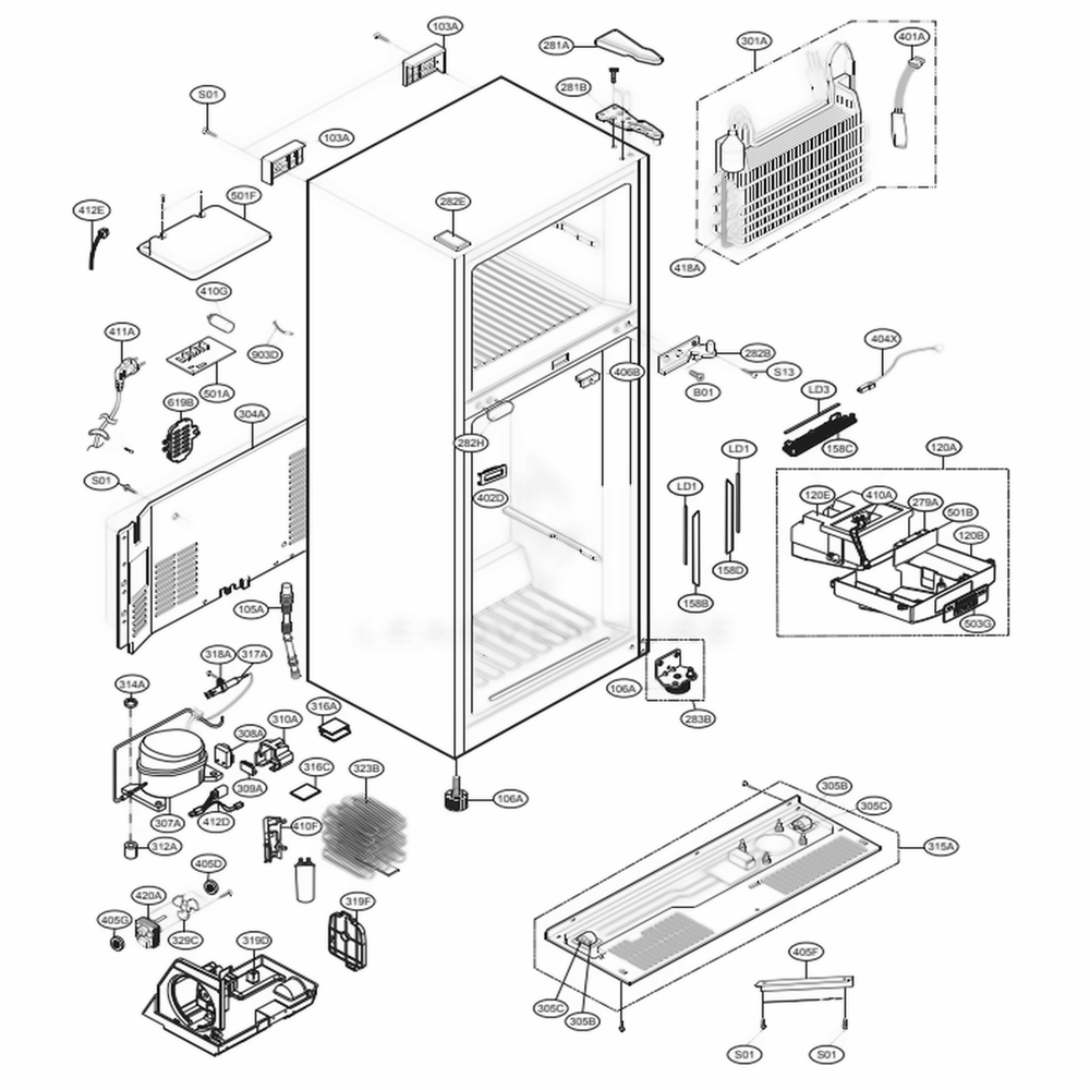 Case Parts Diagram and Parts List for 68003 ASTCSE1 LG Refrigerator