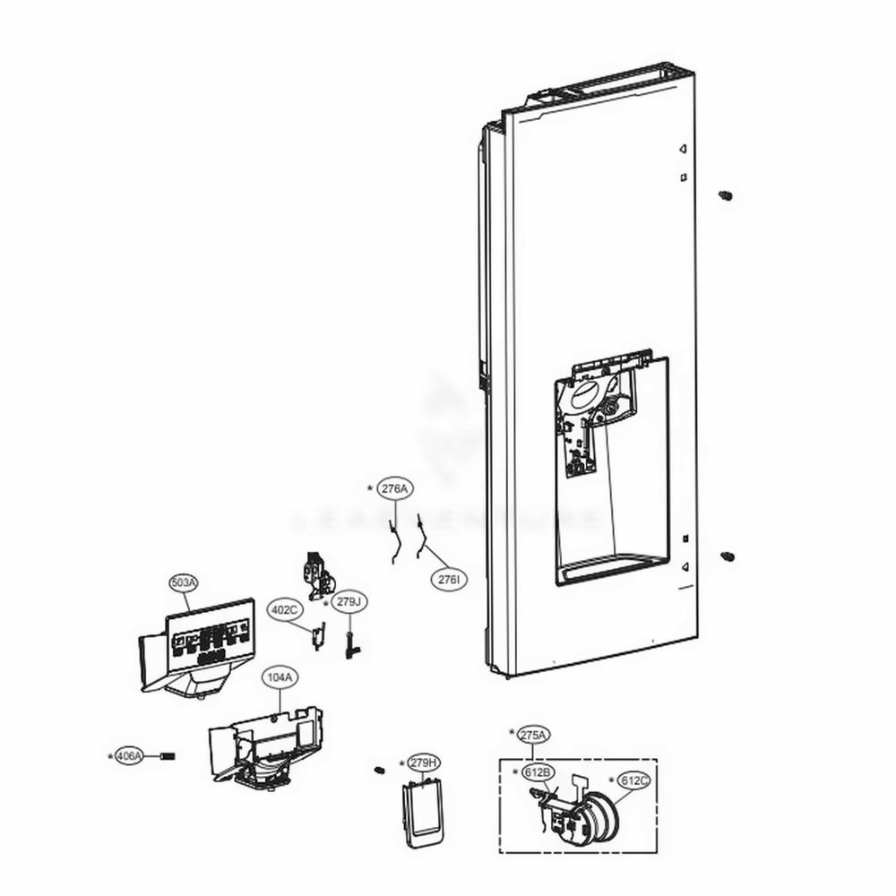 Dispenser Parts Diagram and Parts List for LMXS28596M AMTCNA1 LG Refrigerator