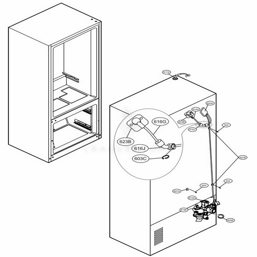 Valve And Water Tube Parts Diagram and Parts List for LFX31995ST ASTCNA1 LG Refrigerator