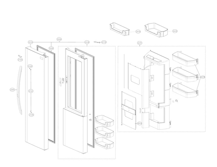 Refrigerator Door Parts Diagram and Parts List for LSXS26386S 00 LG Refrigerator
