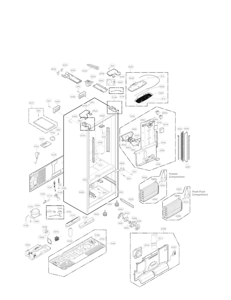 Case Parts Diagram and Parts List for LFX31945ST 06 LG Refrigerator