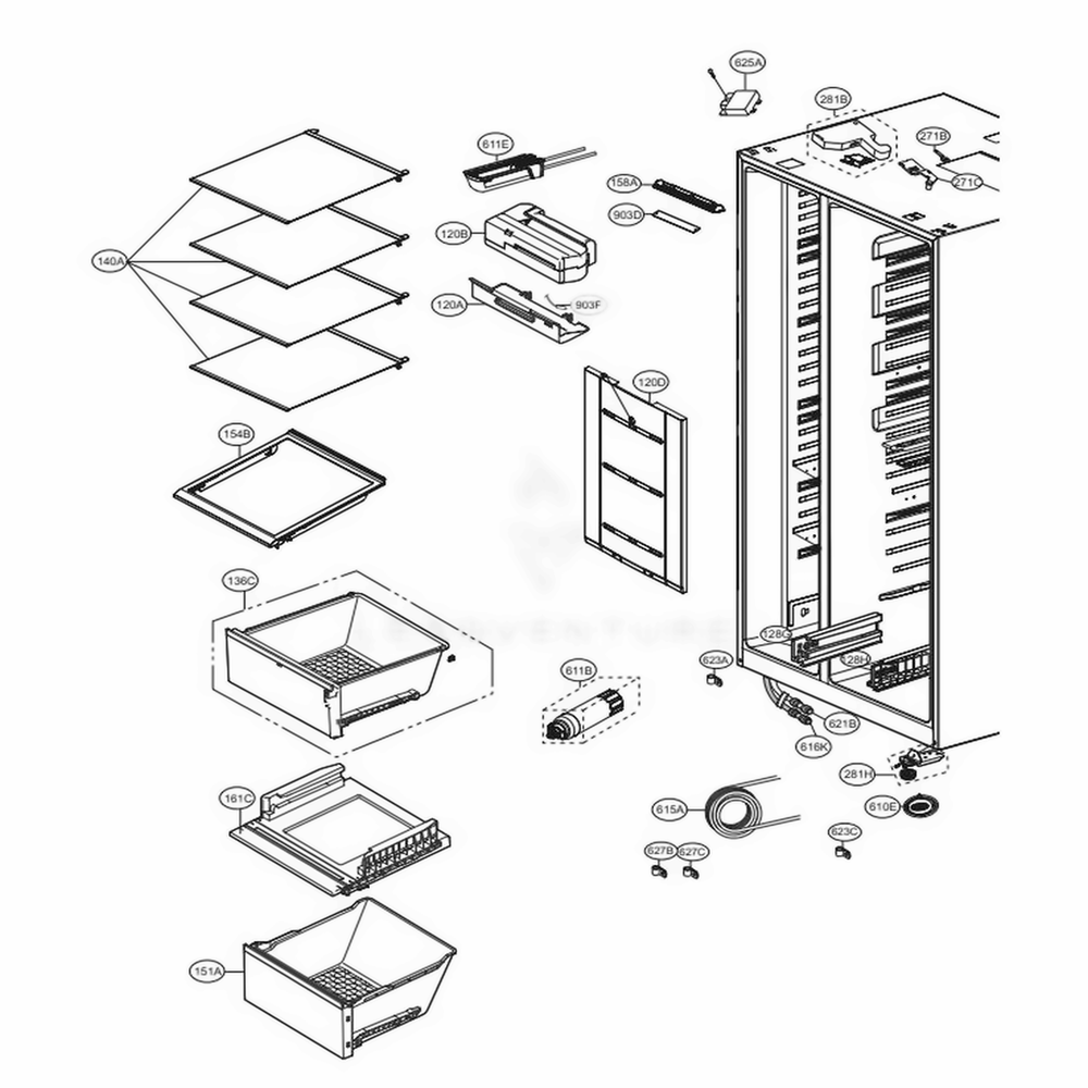 Refrigerator Compartment Diagram and Parts List for 51839 AWBCSE0 LG Refrigerator