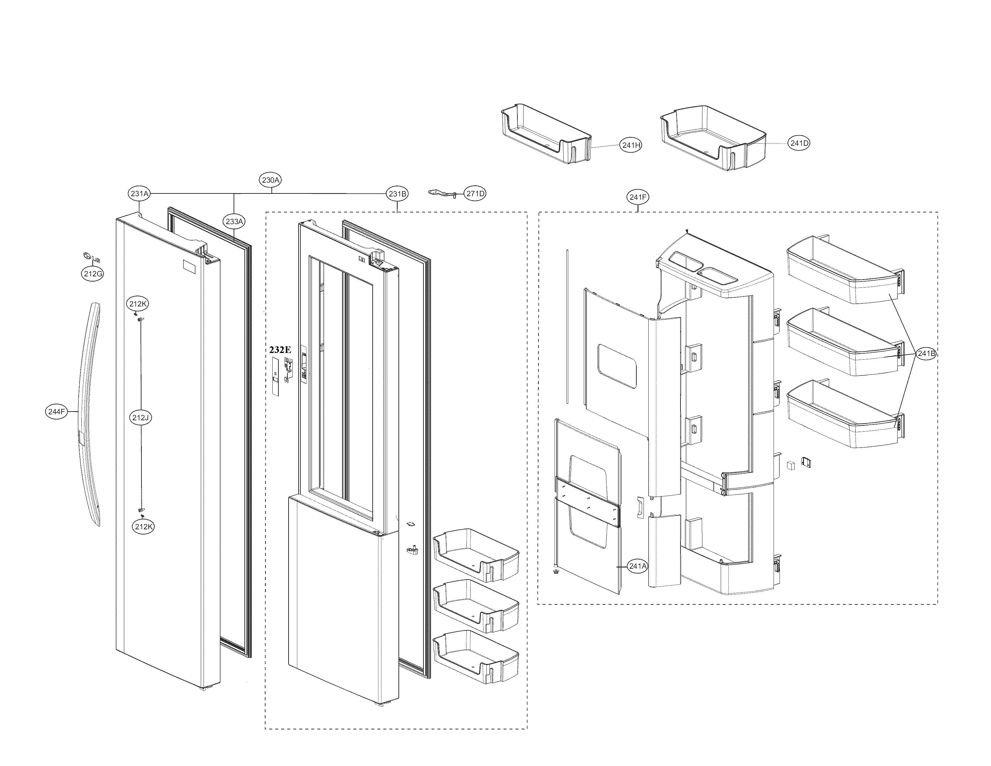 Refrigerator Door Parts Diagram and Parts List for 79551833410  Kenmore Refrigerator
