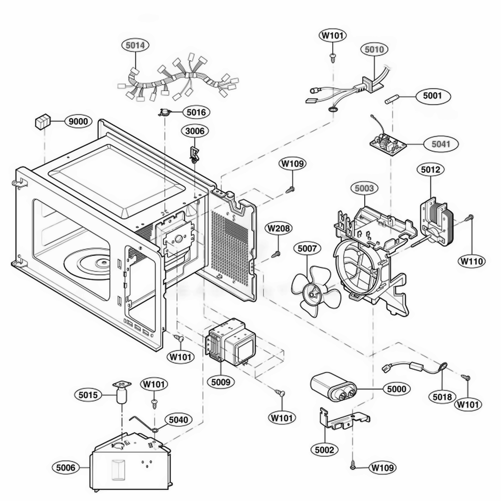 Interior Parts 2 Diagram and Parts List for 62222301 CW1ESEA LG Range