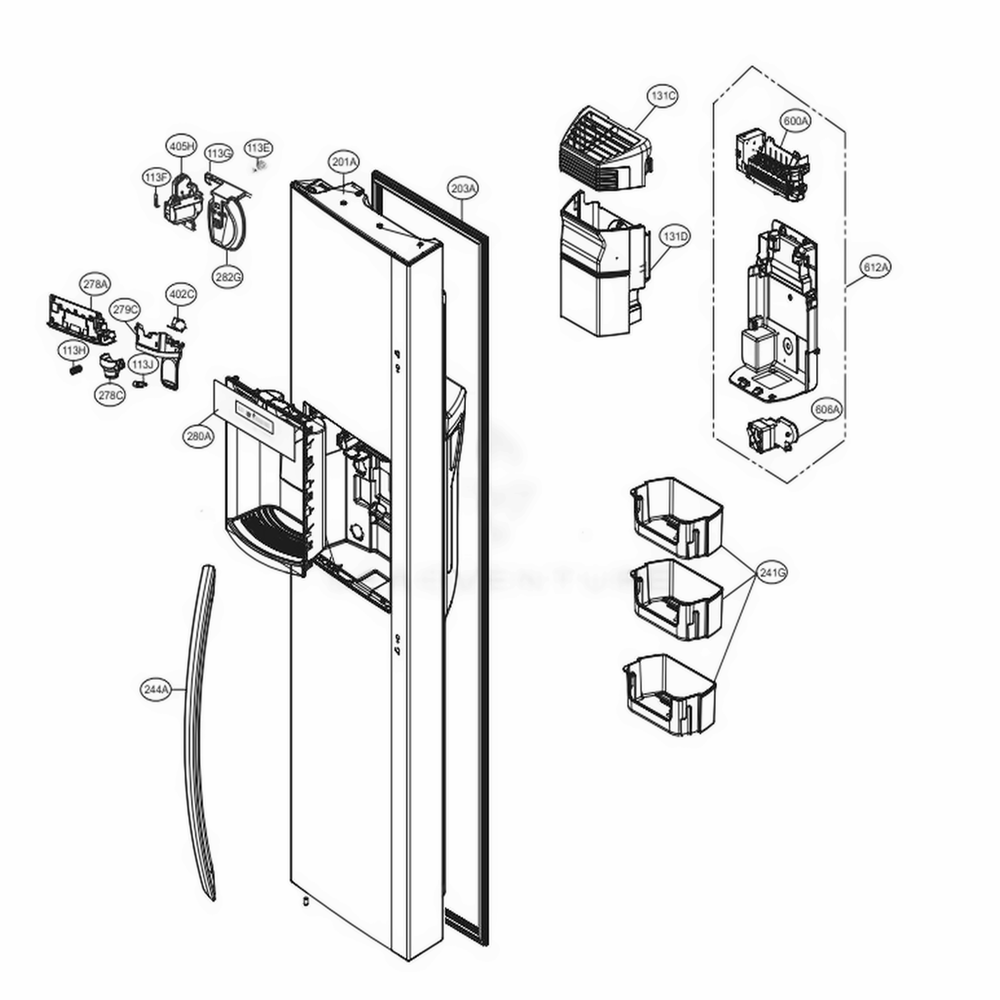 Freezer Door Diagram and Parts List for 51839 AWBCSE4 LG Refrigerator