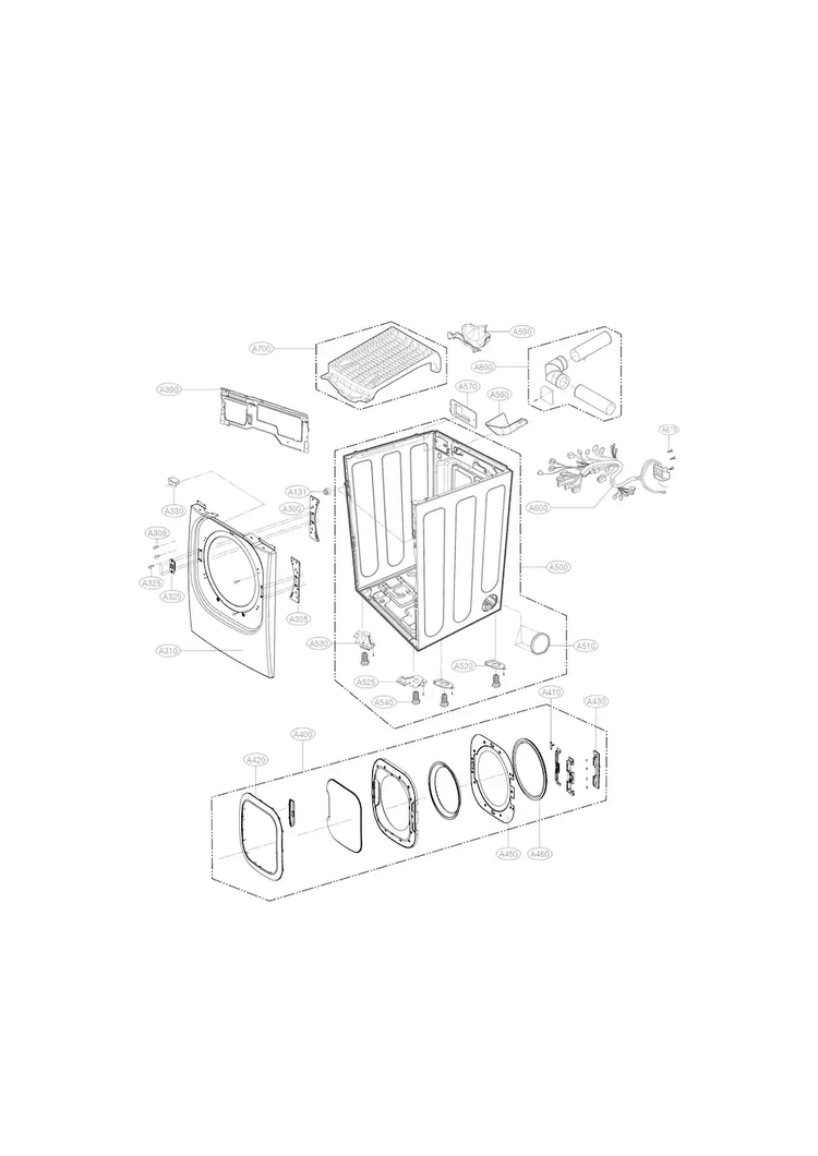 Cabinet And Door Parts Diagram and Parts List for DLEX3250V  LG Dryer
