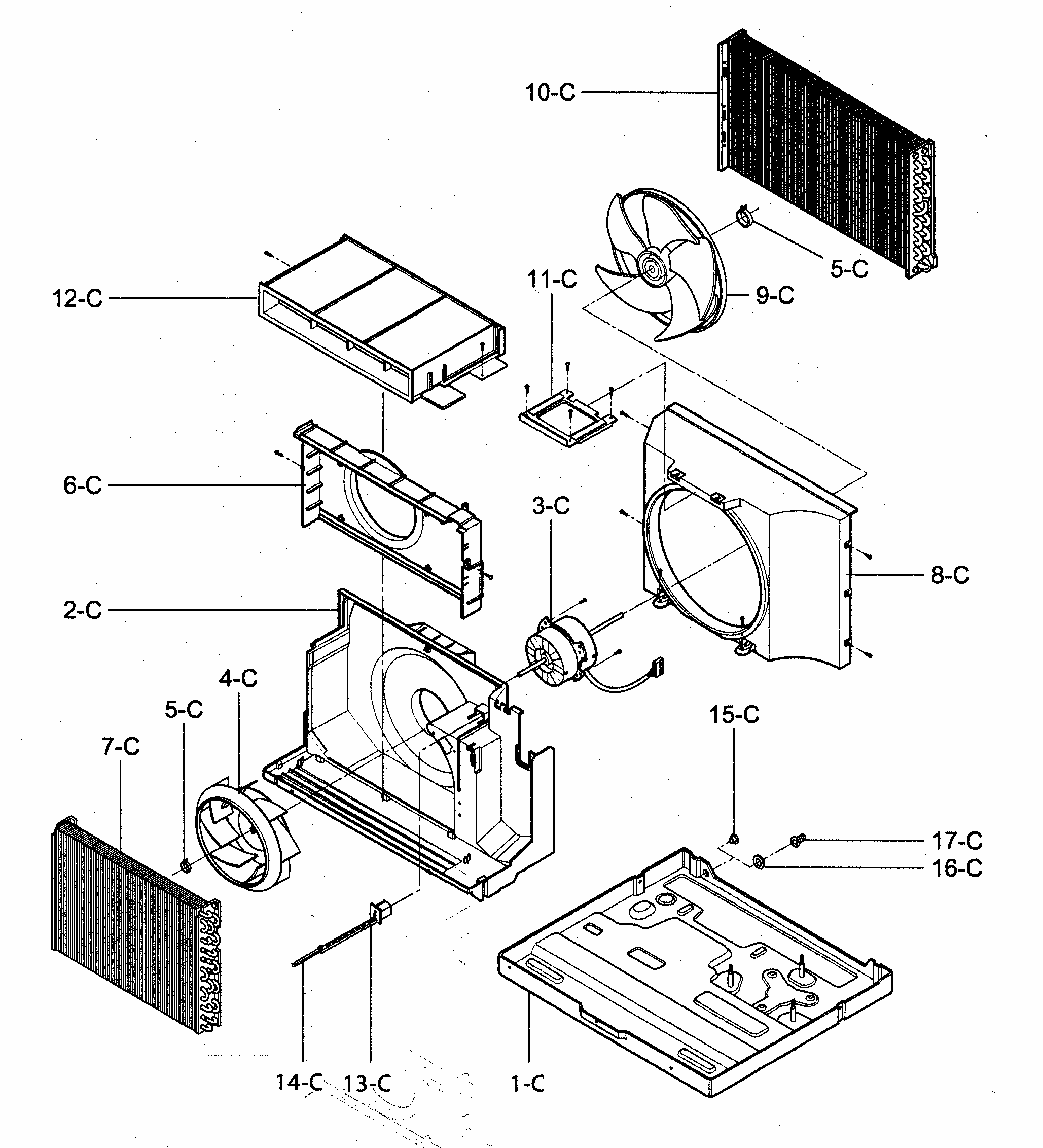 Air Handling/cycle Parts Diagram and Parts List for 58075081500  Kenmore Air Conditioner