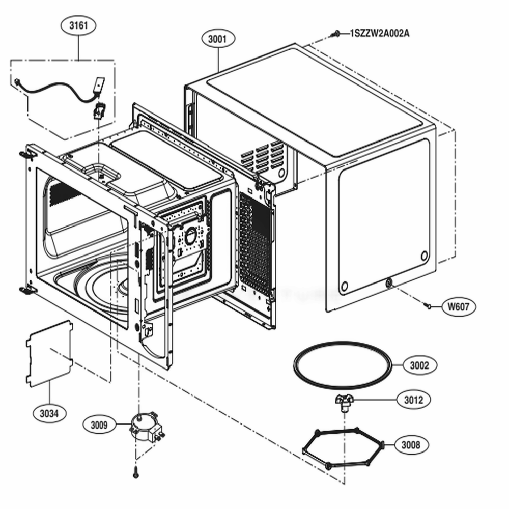 Oven Cavity Parts Diagram and Parts List for LMC1575BD CB5EBBY LG Microwave