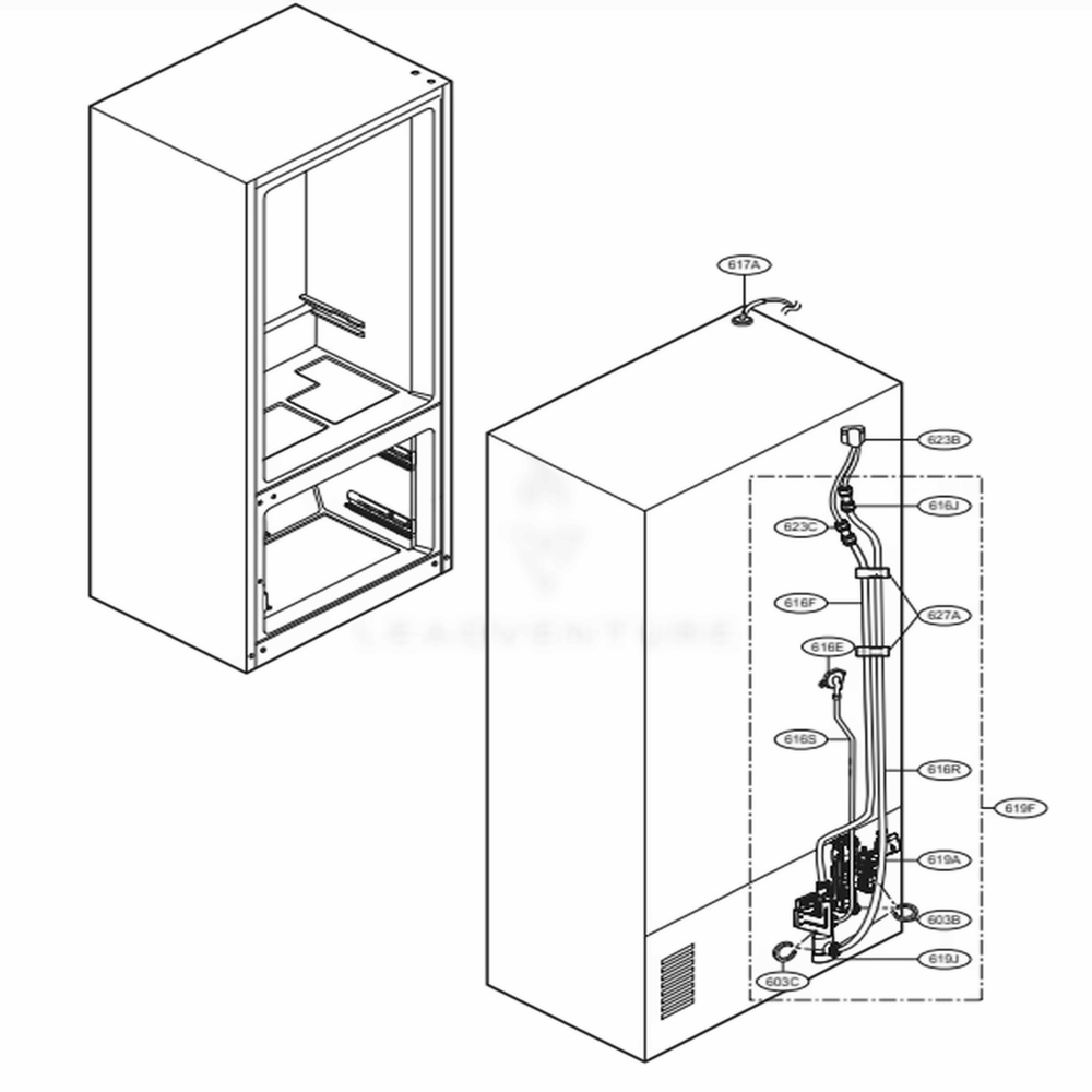Ice Maker And Ice Bin Parts 2 Diagram and Parts List for 75075 ASTCSE0 LG Refrigerator