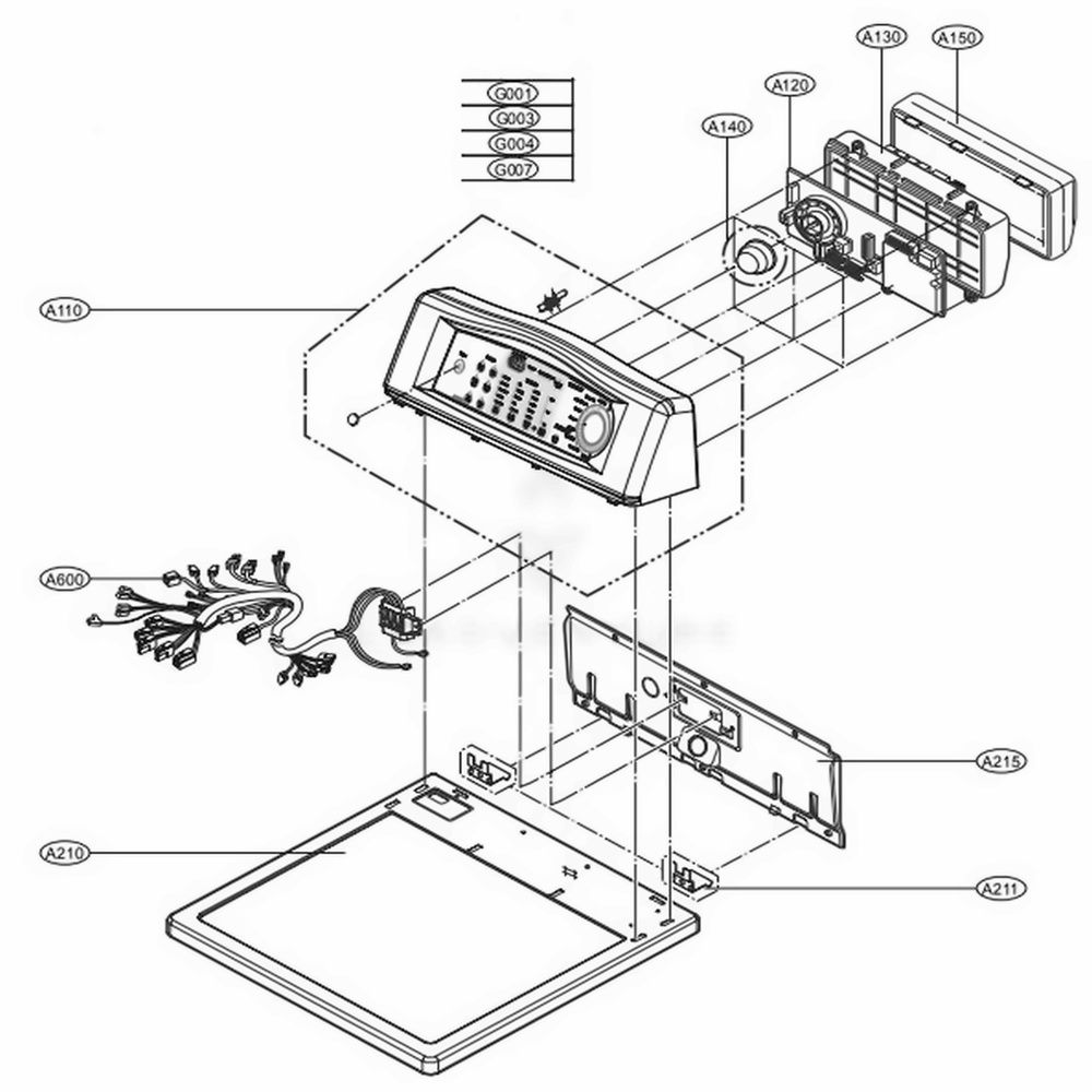 Control Panel And Plate Assembly Diagram and Parts List for 98852 ABWESEU LG Dryer