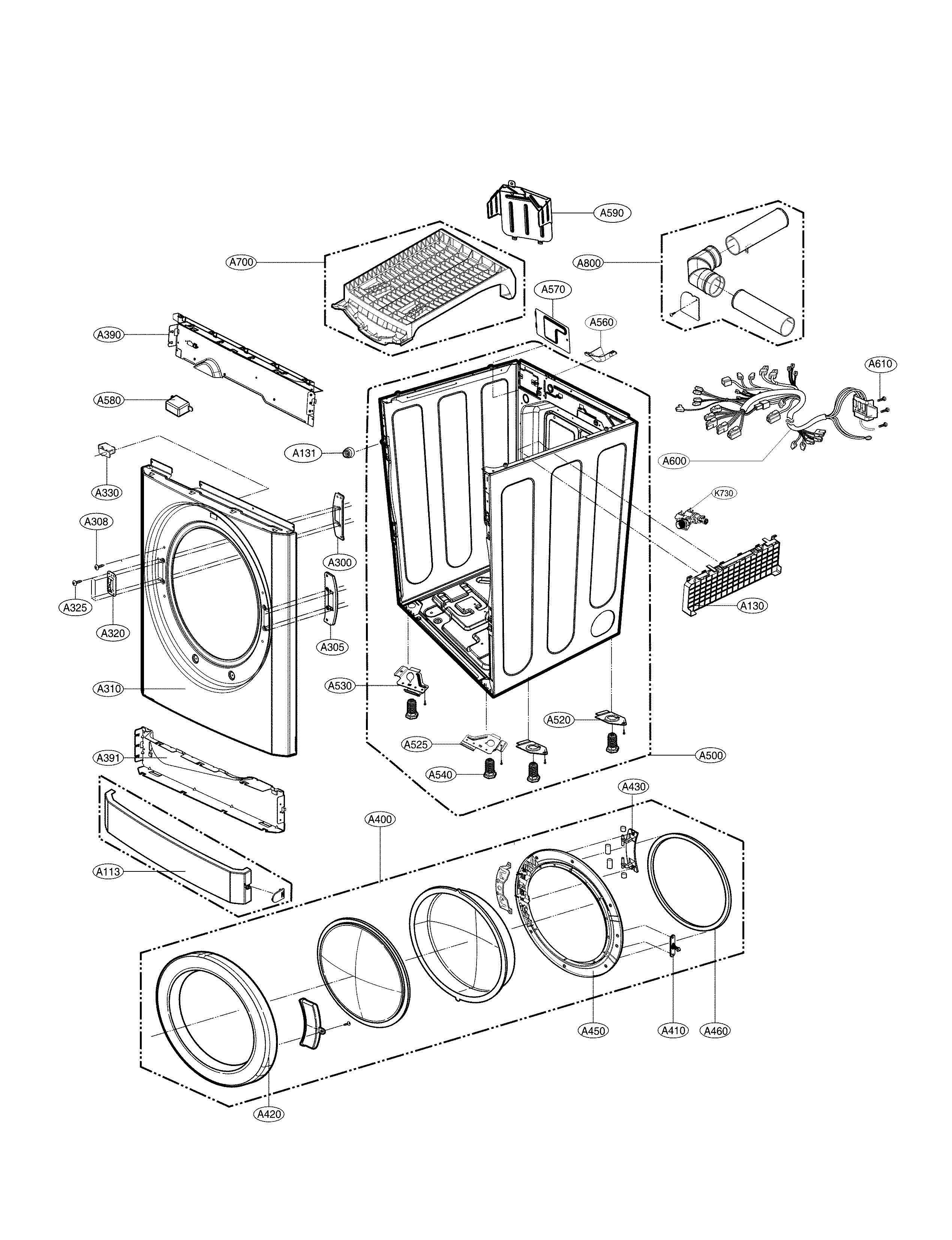 Drum And Tub Parts Diagram and Parts List for 79681393610  Kenmore Dryer