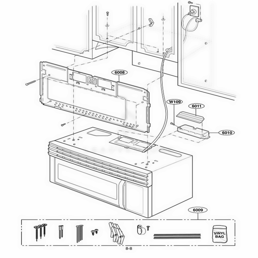 Installation Parts Diagram and Parts List for 80592 CW1ESEA LG Wall Oven