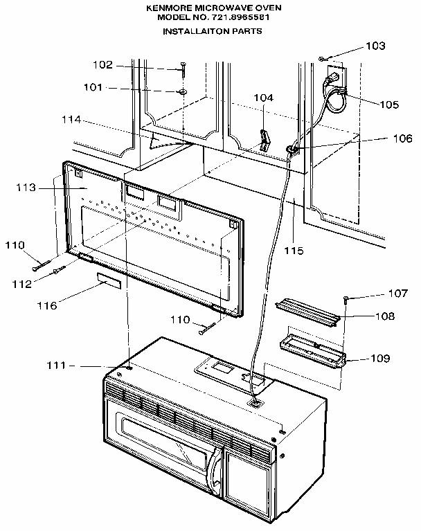 Installation Diagram and Parts List for 7218965581  Kenmore Microwave
