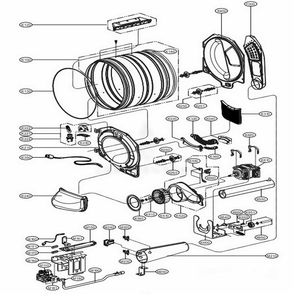 Drum And Motor Assembly Gas Type Diagram and Parts List for 98852 ABWESEU LG Dryer