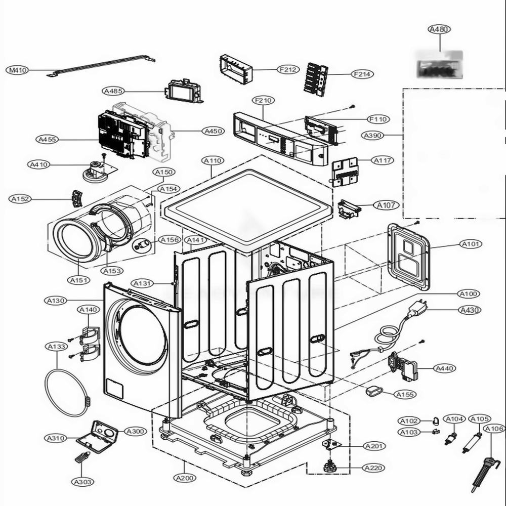 Cabinet And Control Panel Assembly Diagram and Parts List for GCWW1069CD7 ASSEELC LG Washer