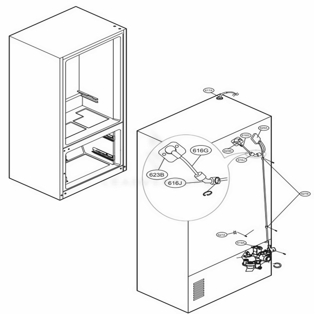 Valve And Water Tube Parts Diagram and Parts List for LFX28968SW ASWCNA1 LG Refrigerator