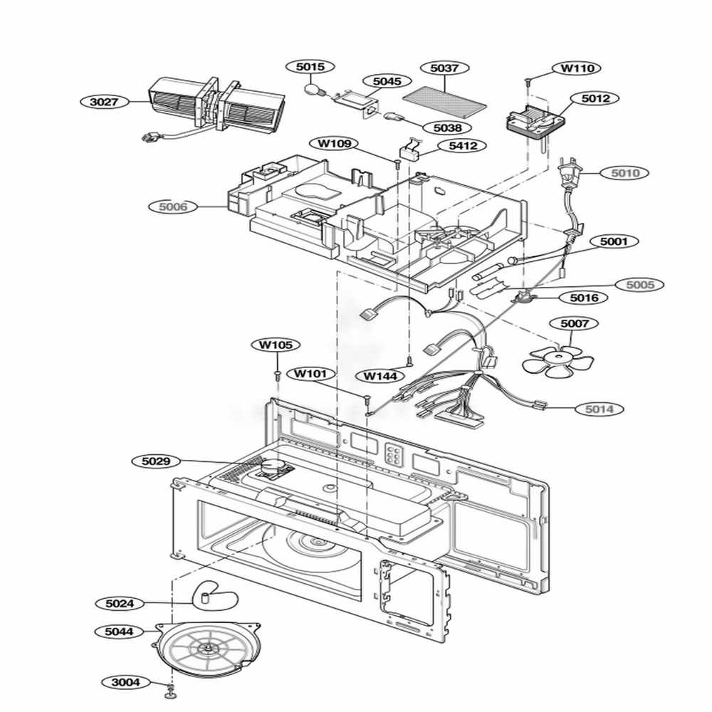 Interior Parts 2 Diagram and Parts List for 80409 ABKESEA LG Wall Oven