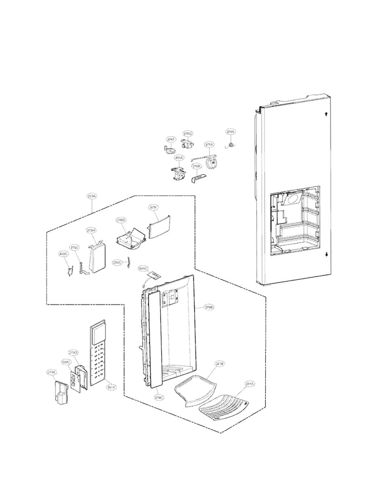 Dispenser Parts Diagram and Parts List for LFX25974SB 01 LG Refrigerator