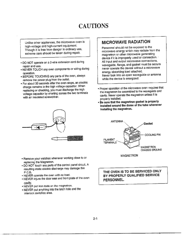 Cautions Diagram and Parts List for MA-1905W  LG Microwave