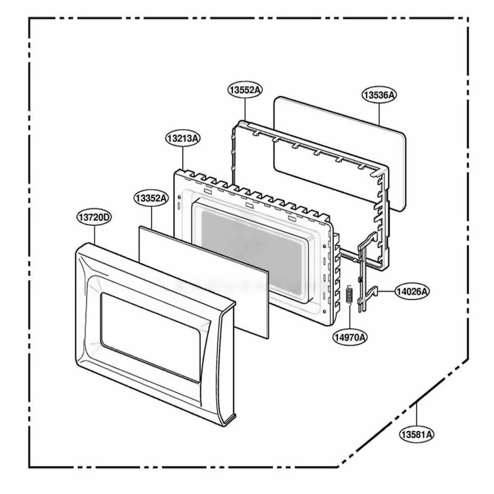 Door Parts Diagram and Parts List for MA1720B KBKEGSE LG Wall Oven
