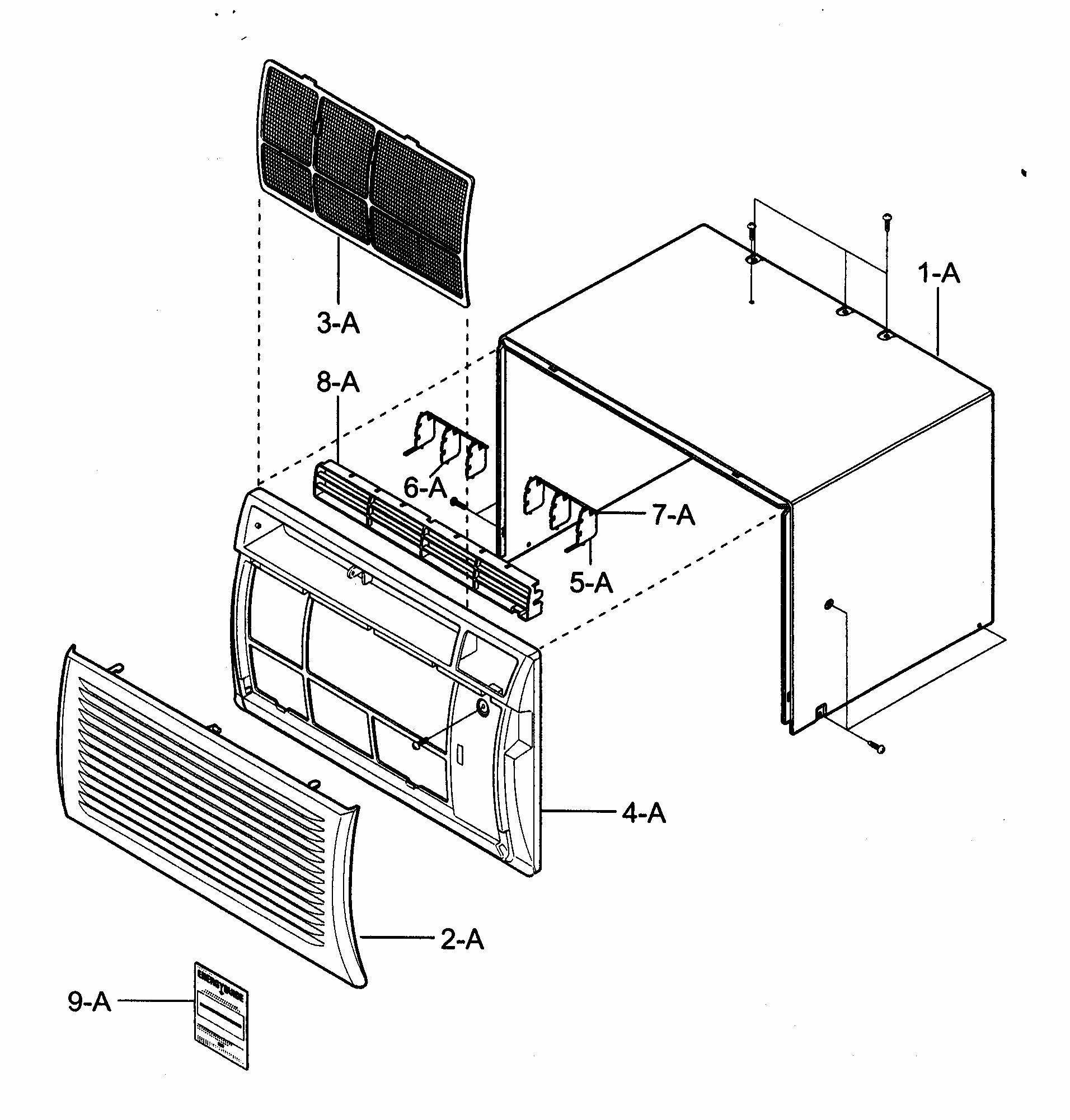 Cabinet/front Grille Assy Diagram and Parts List for 58074132400  Kenmore Air Conditioner