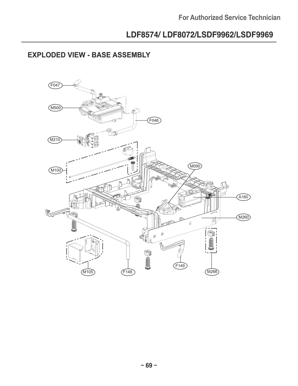 Base Assembly Diagram and Parts List for D1438DB ABDEEUS LG Dishwasher