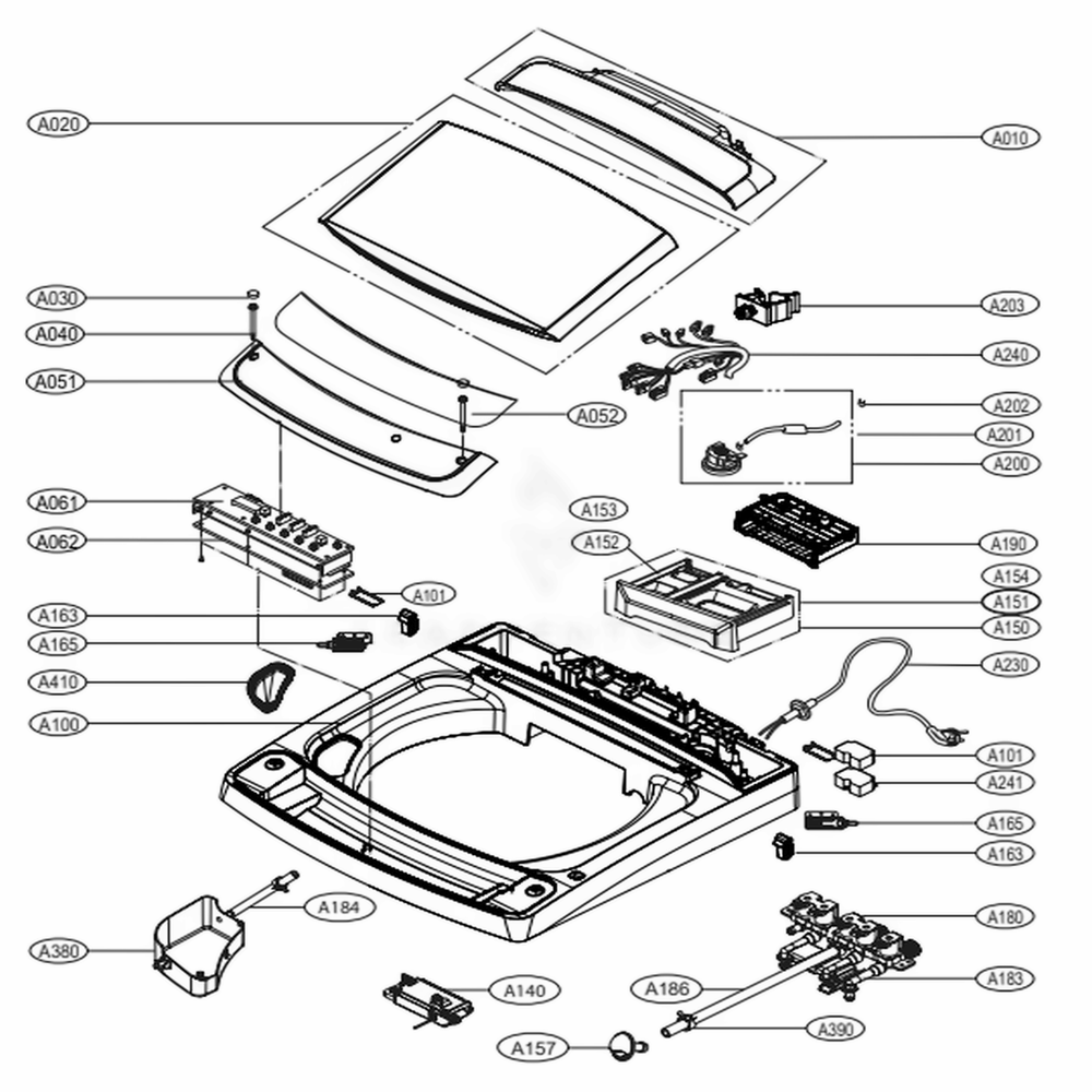 Top Cover Assembly Diagram and Parts List for WT1501CW ABWEVUS LG Washer