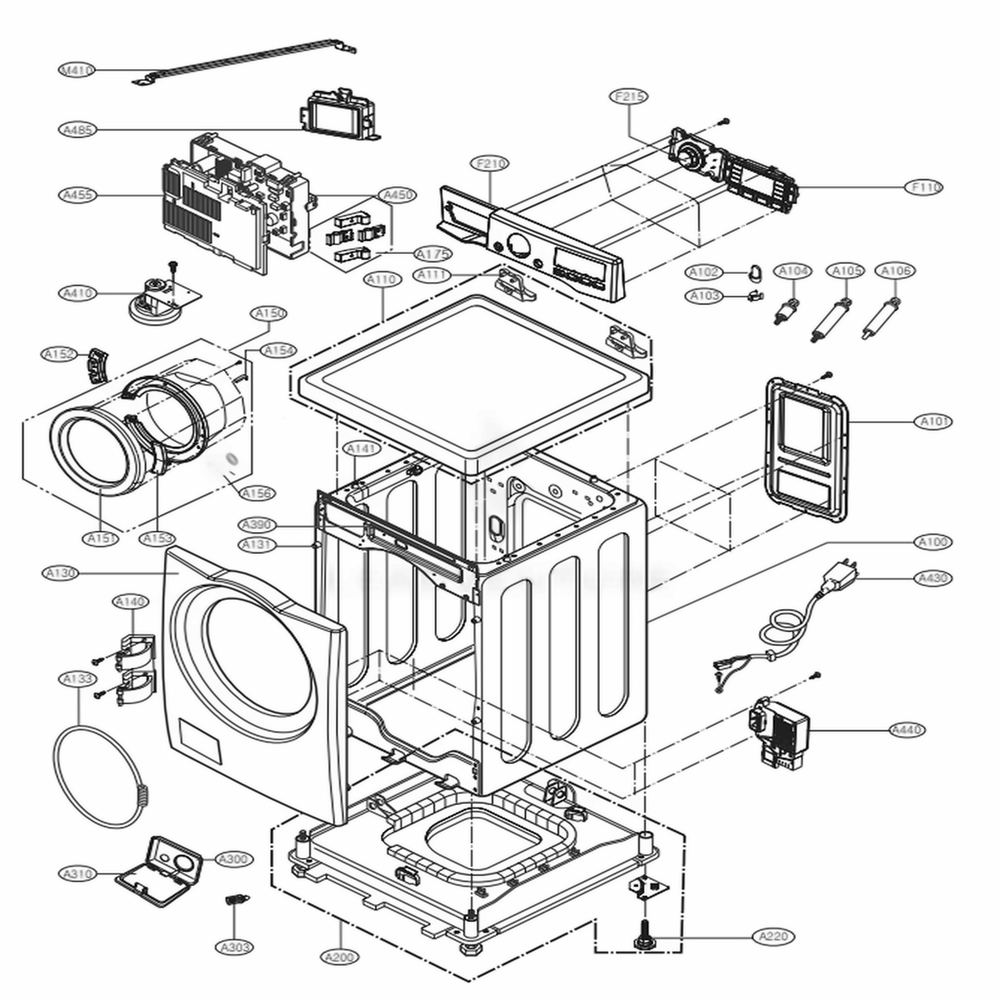Cabinet And Control Panel Assembly Diagram and Parts List for WM3170CW ABWEPUS LG Washer