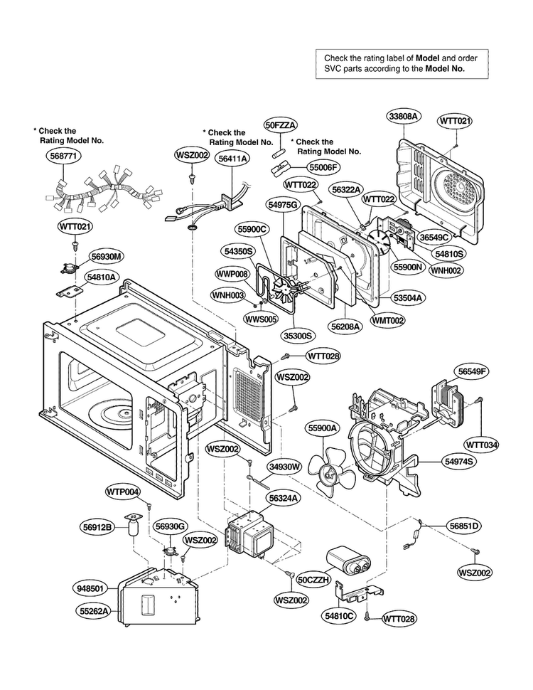 Interior Parts Diagram and Parts List for LMH1017CVST01  LG Microwave