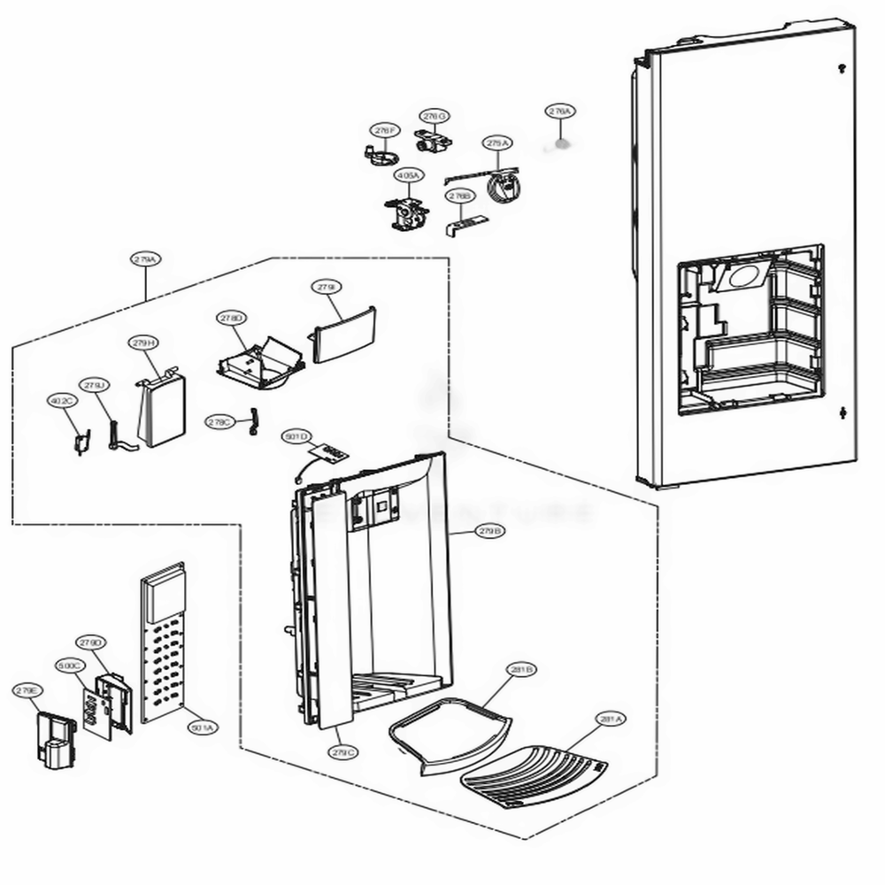 Dispenser Parts Diagram and Parts List for LFX25974SB AWBCNA4 LG Refrigerator