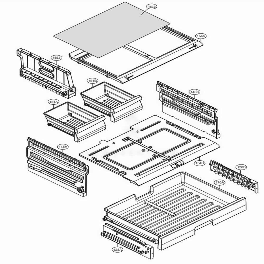 Refrigerator Parts - Pantry Diagram and Parts List for 71303 AST2SER LG Refrigerator