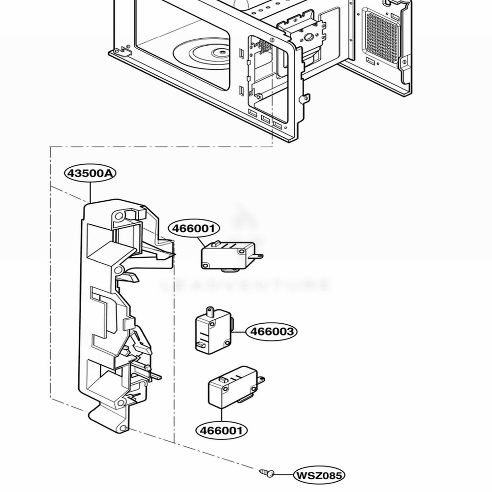 Latch Board Parts Diagram and Parts List for MA1152W CWHEGSE LG Wall Oven