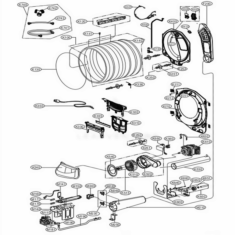 Drum And Motor Assembly: Gas Type Diagram and Parts List for DLGX9001V ASSEEUS LG Washer