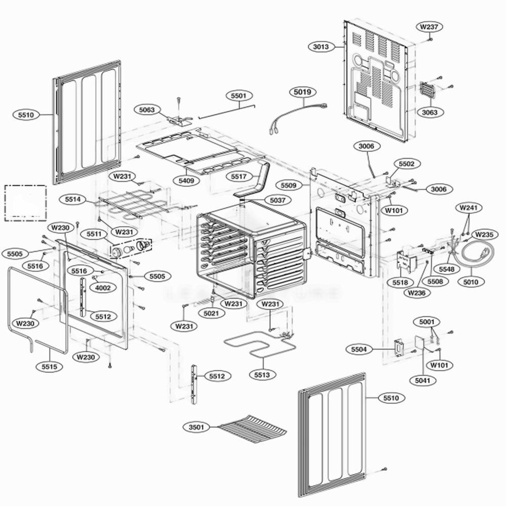 Cavity Parts Diagram and Parts List for LRE3091SB FBKLLCA LG Range