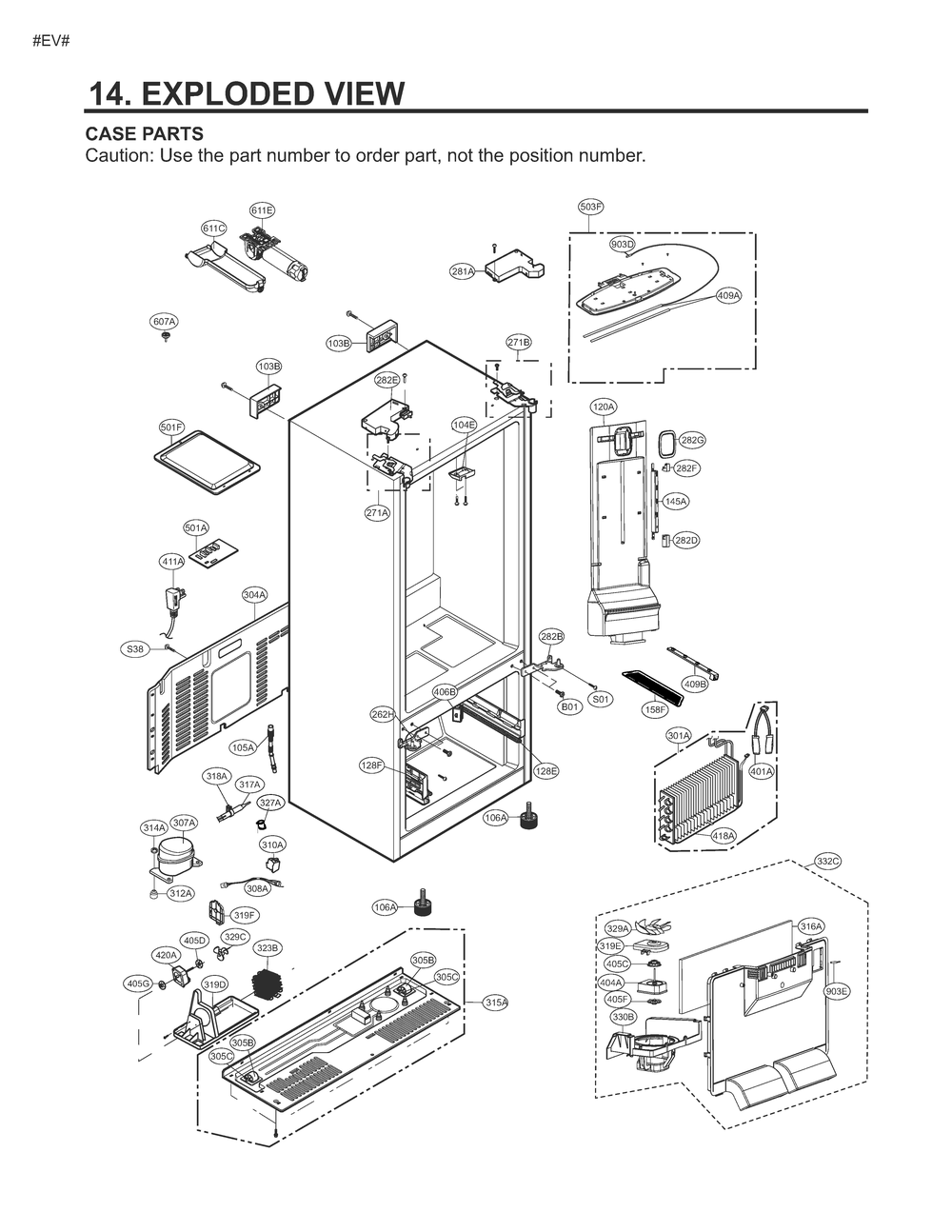 Case Parts Diagram and Parts List for GM-F223DSXM ASTCNA3 LG Refrigerator