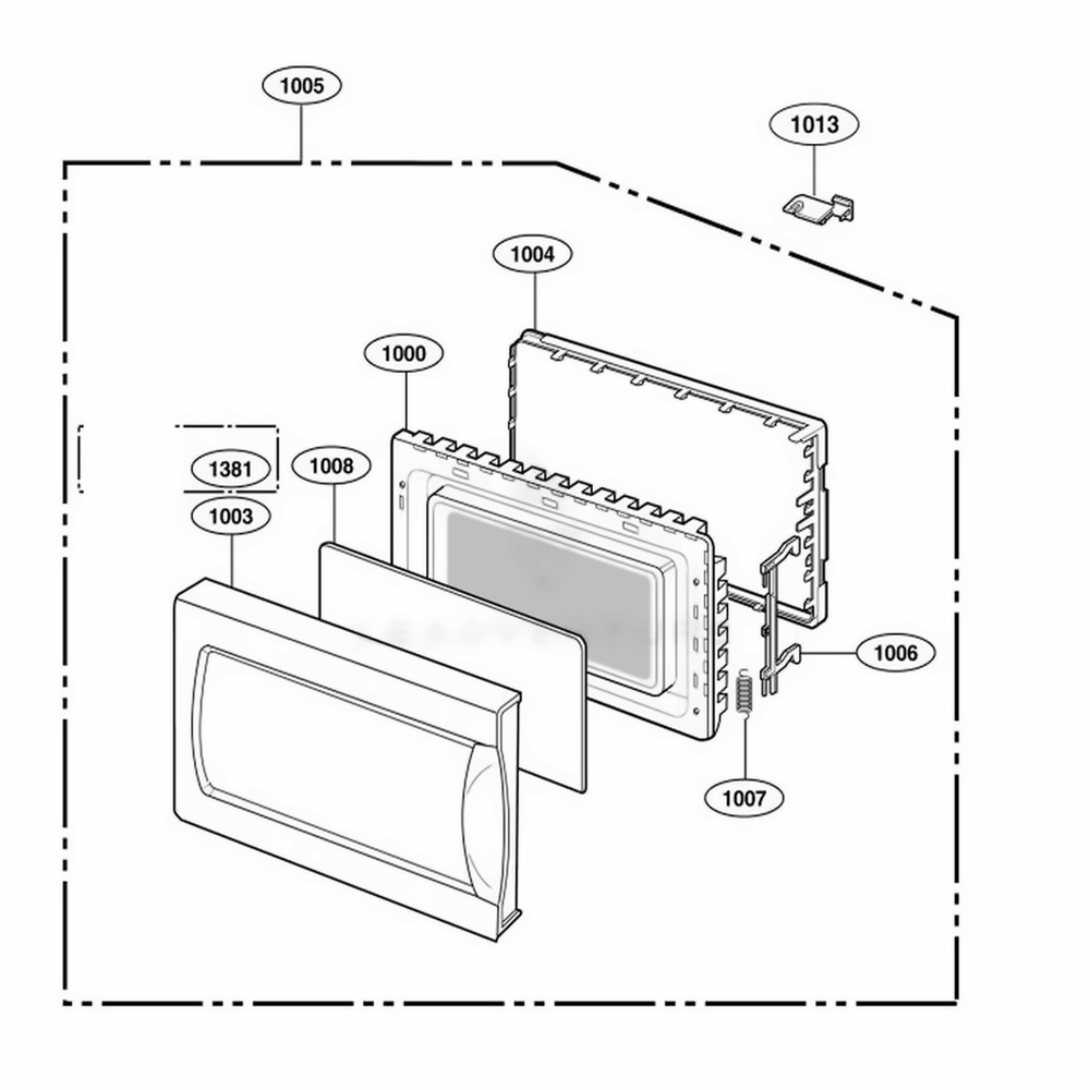 Door Parts Diagram and Parts List for 64282 AWHESEA LG Wall Oven