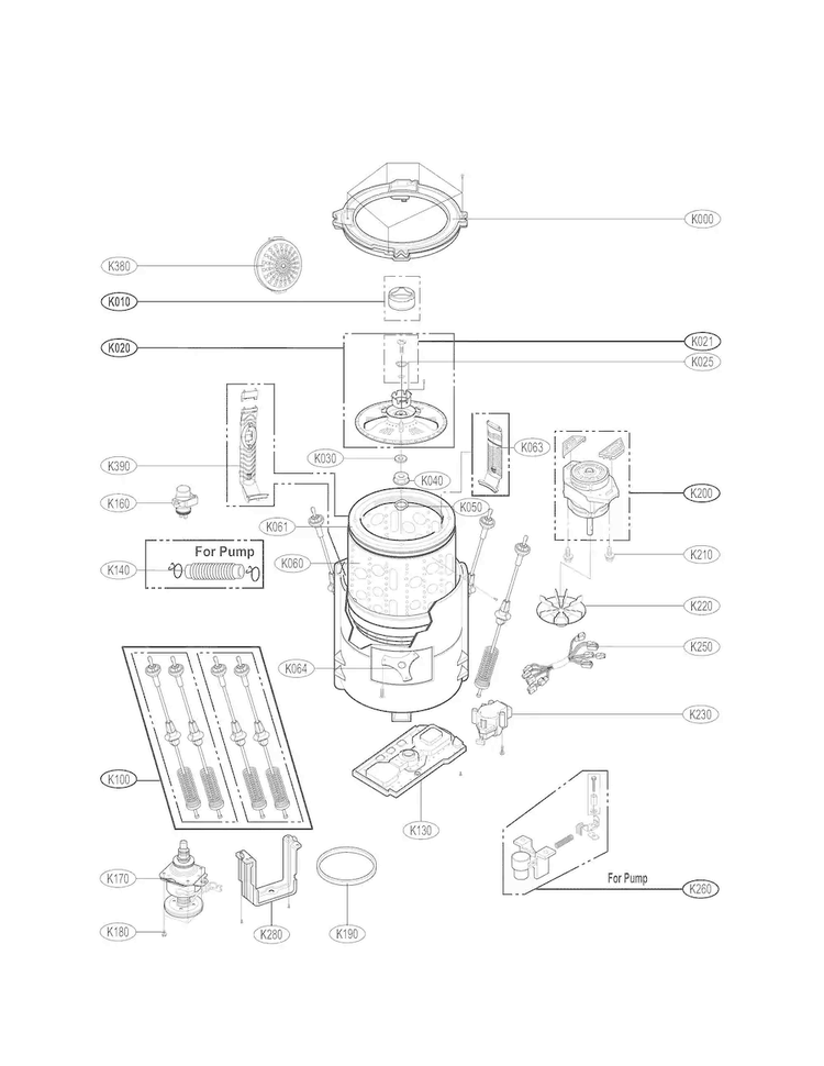 Outer Tube Parts Diagram and Parts List for WT901CW  LG Washer