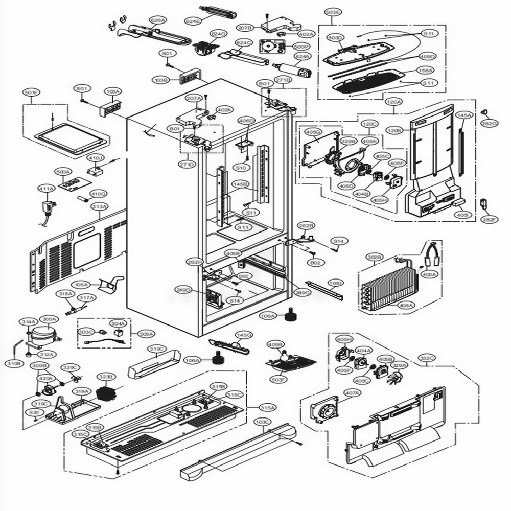 Case Parts Diagram and Parts List for 71052 ASWCSE4 LG Refrigerator
