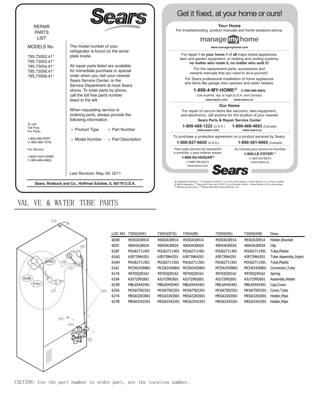 Valve And Water Tube Parts Diagram and Parts List for GC-L288GSXM ANSCSE1 LG Refrigerator