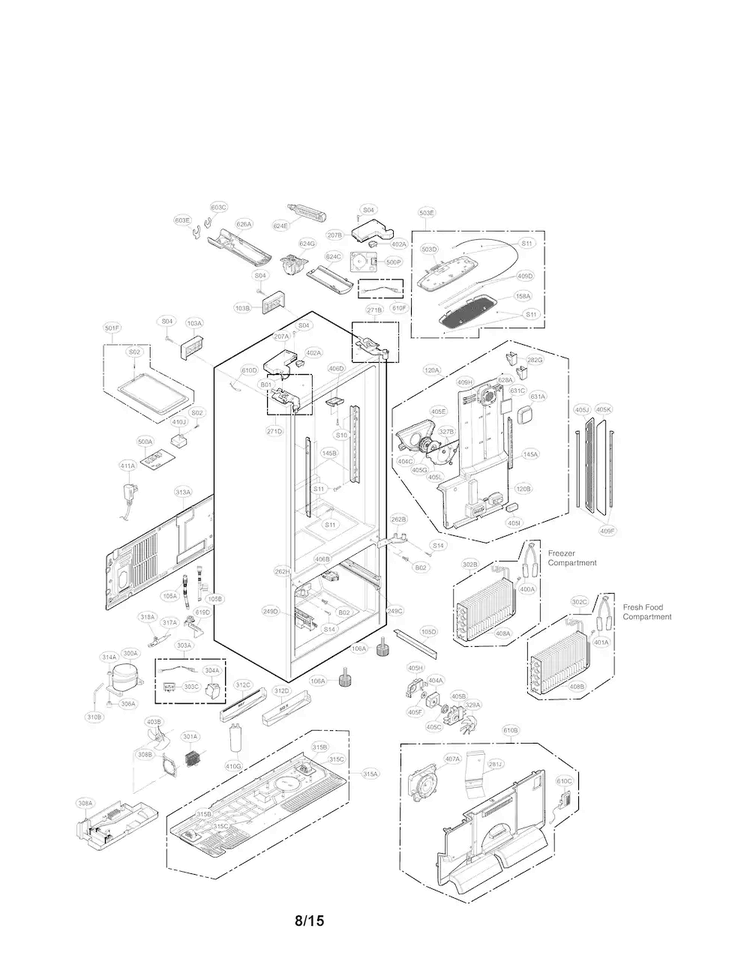 Case Parts Diagram and Parts List for LFX31925ST 08 LG Refrigerator