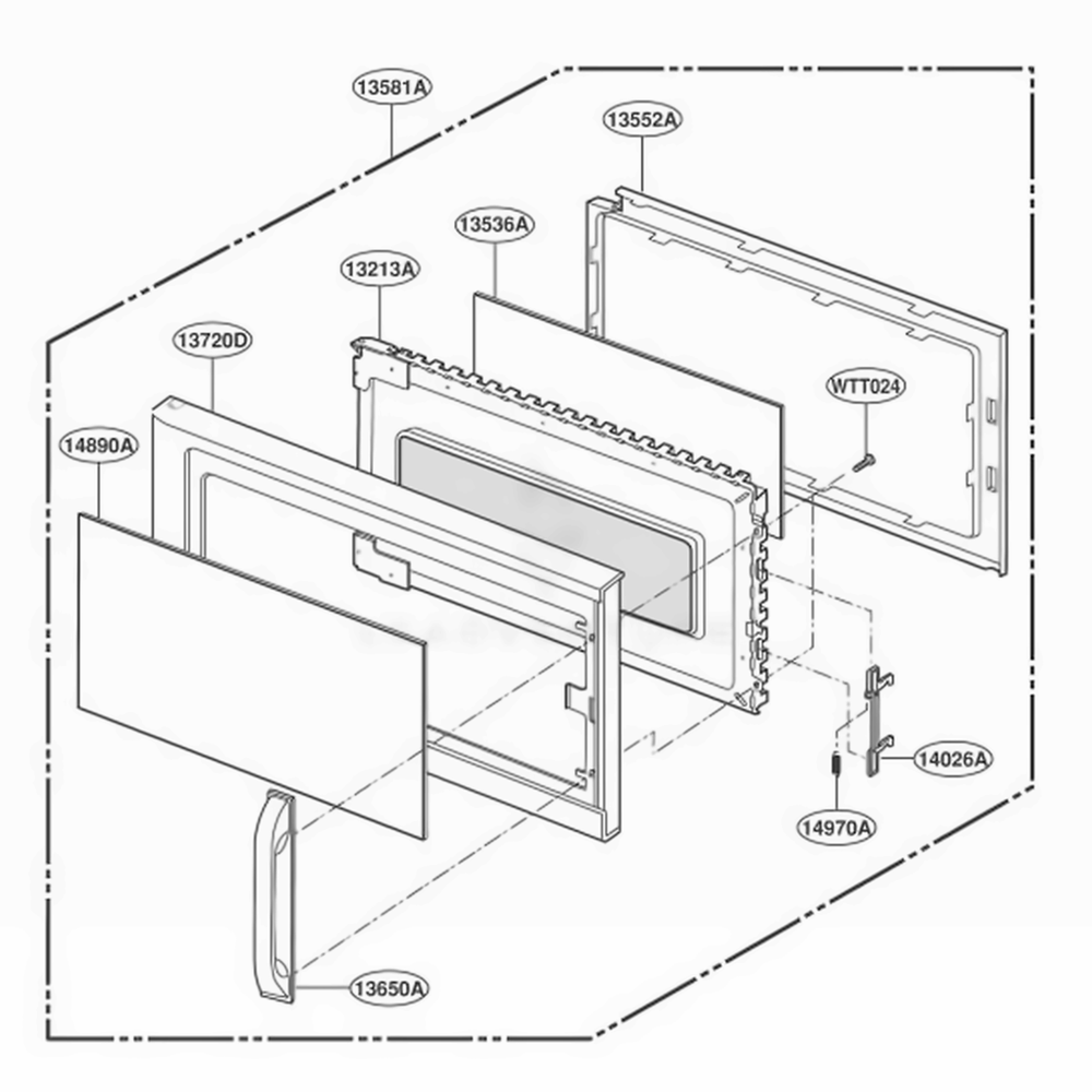 Door Parts Diagram and Parts List for 85770 WHESEC LG Range