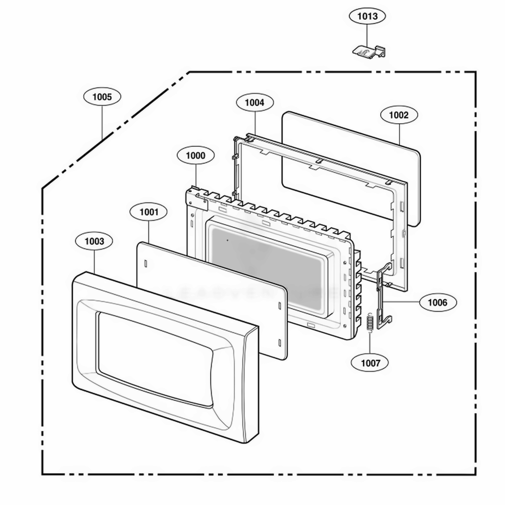 Door Parts Diagram and Parts List for 65022401 CW1ESEA LG Range