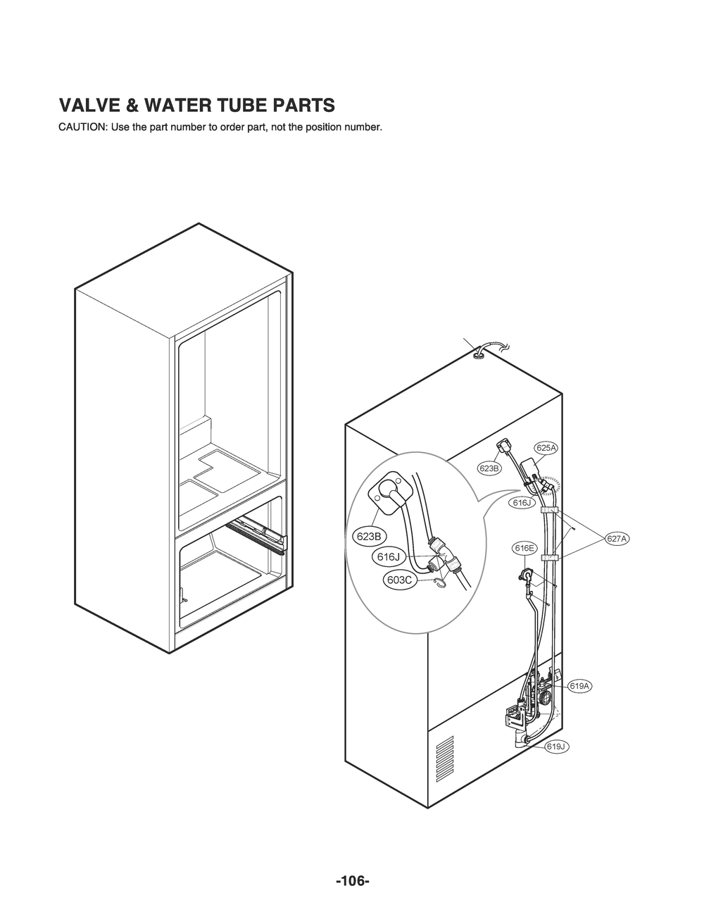 Valve And Water Tube Parts Diagram and Parts List for GR-L228NKSM ASBCNA4 LG Refrigerator